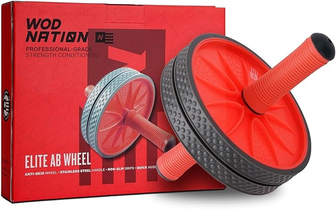 WOD Nation Ab Roller - Black & Red, Modern Core Fitness Equipment for Home Gym & Travel - Ab Wheel