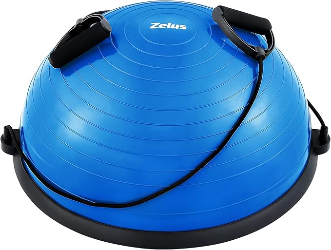 ZELUS Balance Ball Trainer with Resistance Bands and Foot Pump, Inflatable Yoga Ball for Home Gym