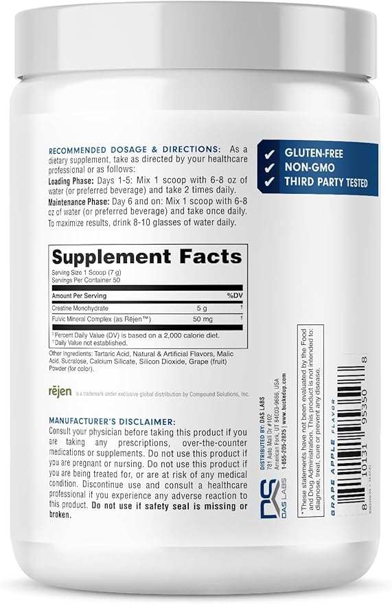 Bucked Up Grape Apple Creatine for Women and Men - Easy to Mix Vegetarian - Flavored Creatine