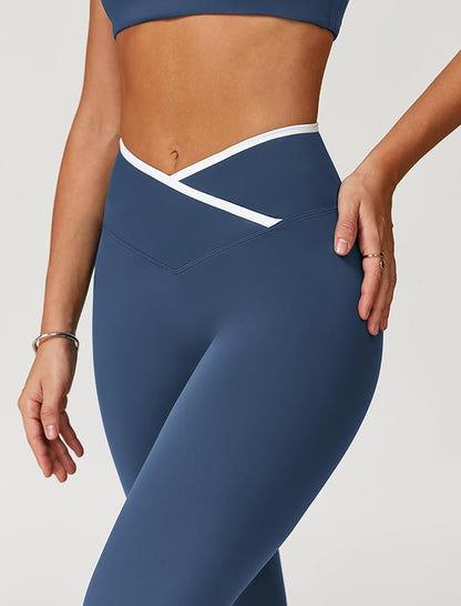 ABOCIW Workout Sets for Women 2 Piece Color Block Strappy Sports Bra High Waist Leggings Gym Yoga