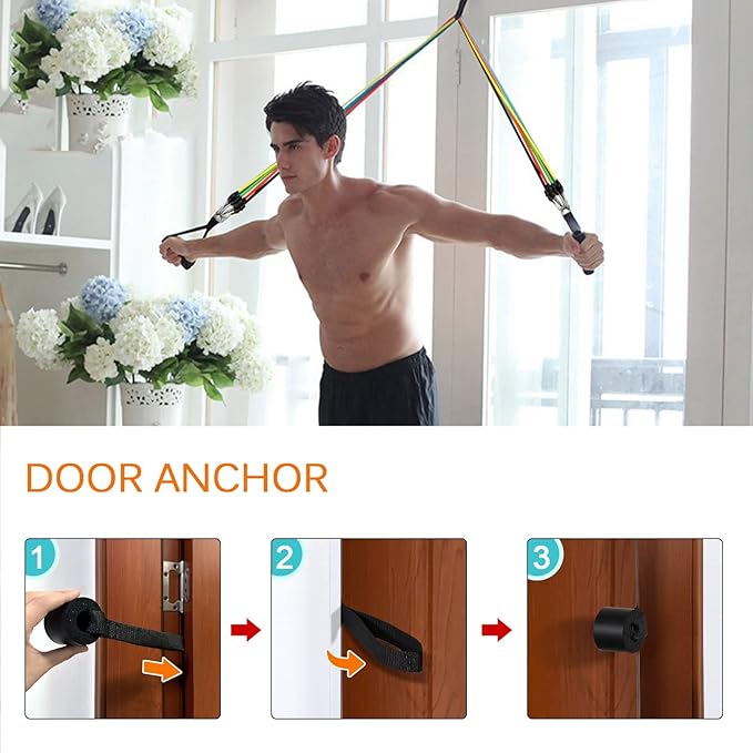 Resistance Bands Set, Workout Bands with Handles, Door Anchor, Ankle Straps and Carry Bag, Exercise