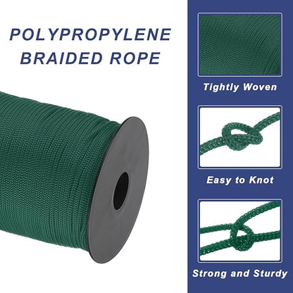 MECCANIXITY 1/8 Inch Polypropylene Rope Braided Ropes, 328ft Nylon Rope Hollow Utility Cord for