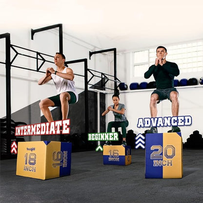 Yes4All 3-in-1 Soft-Padded Plyo Box With Wooden Core, Non-Slip Multi-Use Cushioned Plyometric Jump