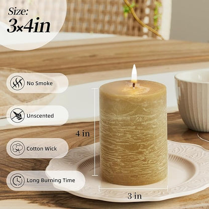 KONNI Wax Yellow Pillar Candles Set of 3, 3"x 4" Unscented Pillar Candles Bulk, 39 Hours Long