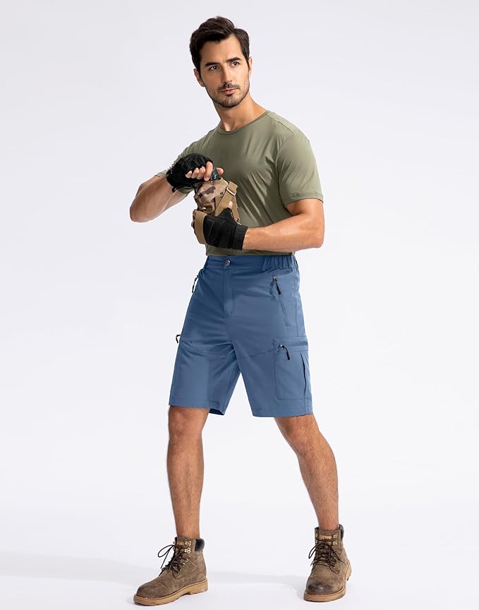Pudolla Men's Hiking Cargo Shorts 9" Lightweight Outdoor Work Shorts for Men Travel Golf Camping