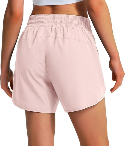 Ksmien Women's 5" Athletic Running Shorts Quick Dry Lightweight Workout Gym Shorts with Zipper