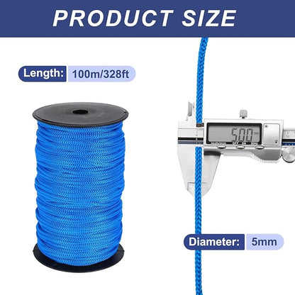 MECCANIXITY 3/16 Inch Polypropylene Rope Braided Ropes, 328ft Nylon Rope Hollow Utility Cord for