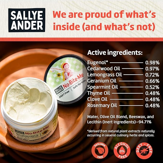 SALLYEANDER No Bite Me All-Natural Bug & Insect Repellent - Anti Itch Cream - 8 oz - Safe for Kids