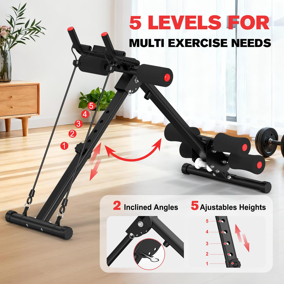 DERACY Ab Workout Machine Adjustable Ab Trainer Abdominal Trainer for Home Gym Foldable Ab Crunch