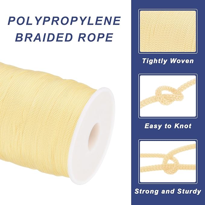 MECCANIXITY 1/12 Inch Polypropylene Rope Braided Ropes, 328ft Nylon Rope Hollow Utility Cord for