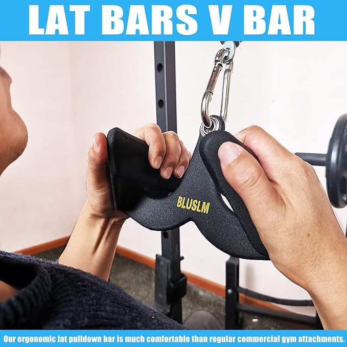 LAT Pull Down Bar for Cable Machine, LAT Pulldown Attachments T Bar V Bar Cable Attachment, Back