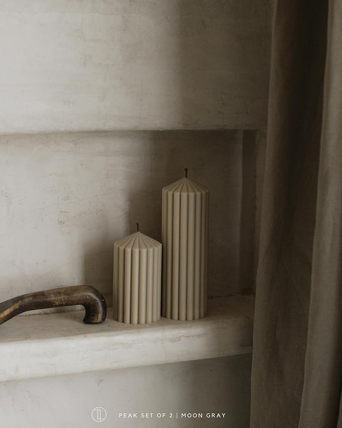 LAWA Ribbed Peak Pillar Candle - Large Beautiful Handmade Pillar Scented Soy Wax Candle Elegant