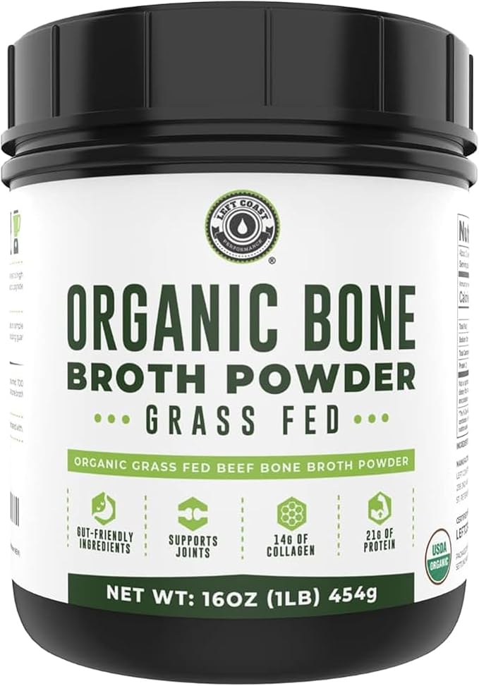 16oz Organic Bone Broth Protein Powder from Grass Fed Beef - USDA Certified Organic, Single
