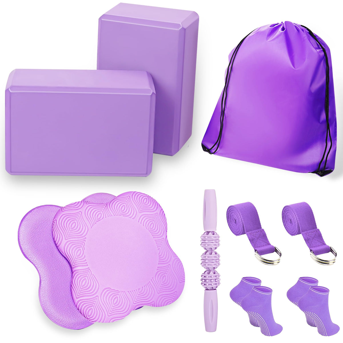 SAMTKA 2 Yoga Blocks Supportive Accessories including 2 Knee Pads, 2 With Strap To Put Less Weight