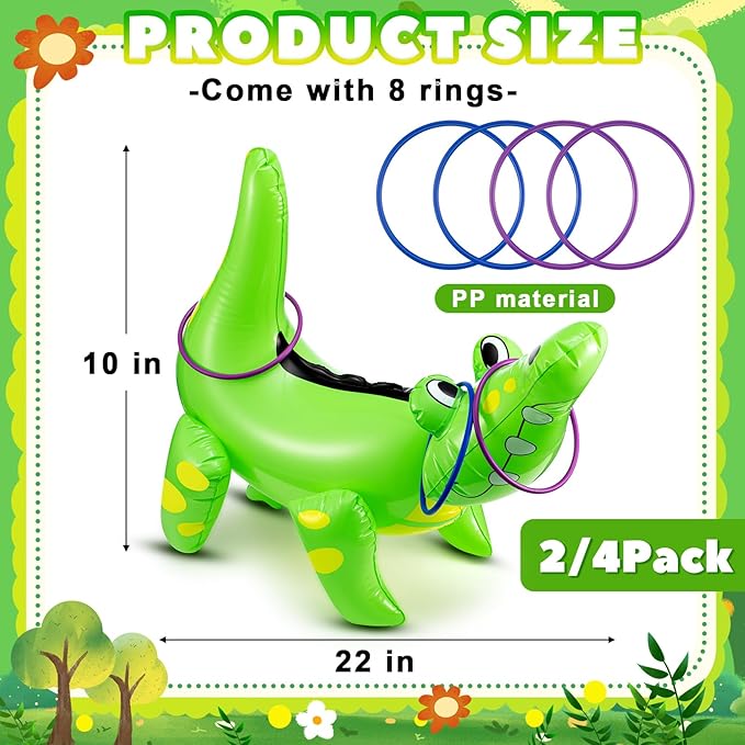 Civaner Alligator Inflatable Ring Toss Crocodile Game, Each Include 22" Inflatable Alligator Blow