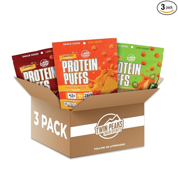 Twin Peaks Ingredients Low Carb, Keto Friendly Protein Puffs, (Variety Pack, 2.1 Ounce), 2