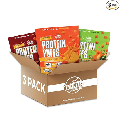 Twin Peaks Ingredients Low Carb, Keto Friendly Protein Puffs, (Variety Pack, 2.1 Ounce), 2