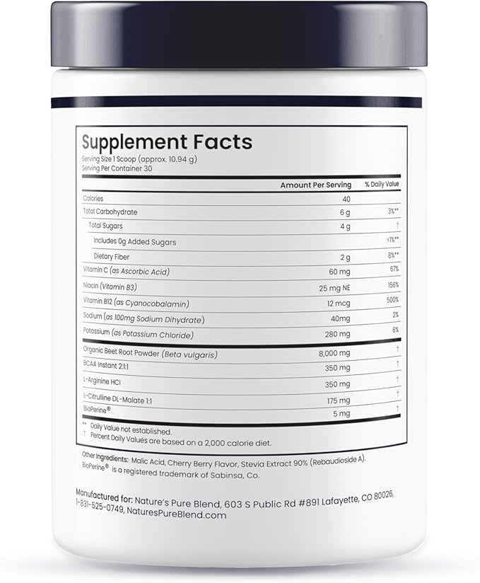 Nature's Pure Blend Organic Beet Root Powder ??Nitric Oxide Booster L-Arginine ??Liquid Beets for