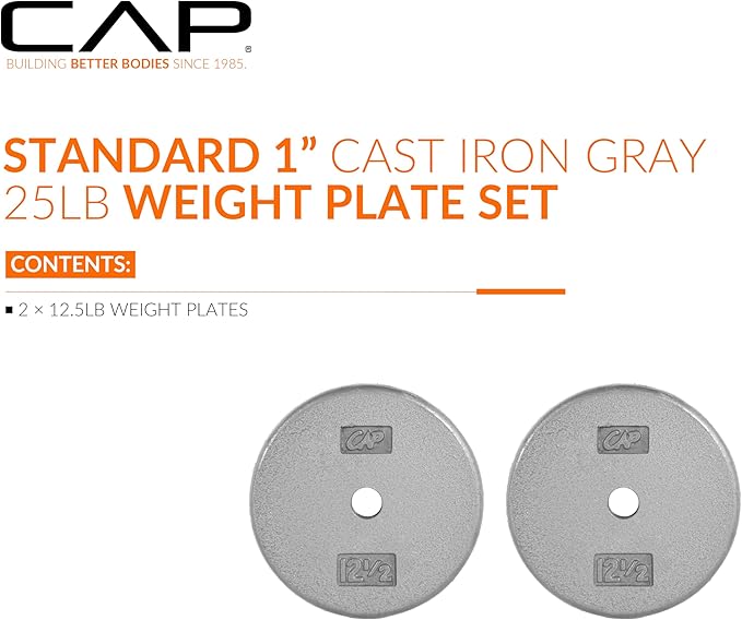 CAP Barbell Standard 1-Inch Cast Iron Weight Plates - Singles & Sets | 1.25-50 lbs | Multiple