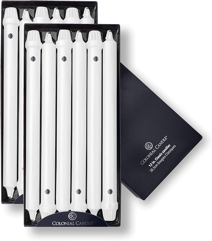 Colonial Candle Unscented Taper Candle, Classic Collection, White, 12 In, Pack of 12 - Up to 10