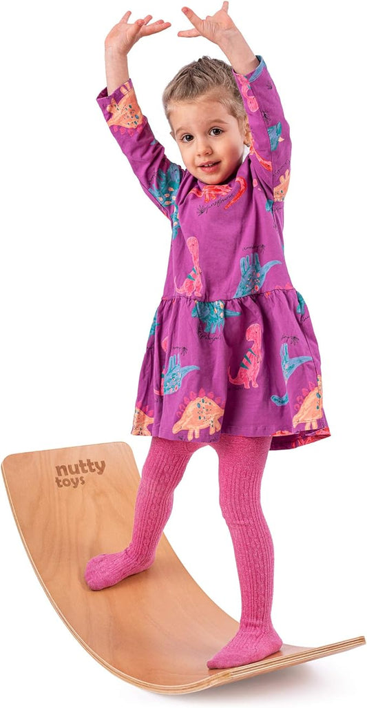NUTTY TOYS Montessori Wooden Wobble Board for Kids & Adults -100% Natural Wood Balance Board
