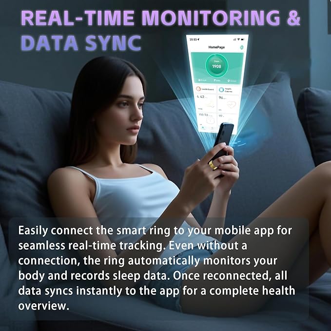 Smart Ring Health Tracker, Fitness Tracker Ring for Women Men, Monitoring of Pedometer, SpO2, Sleep