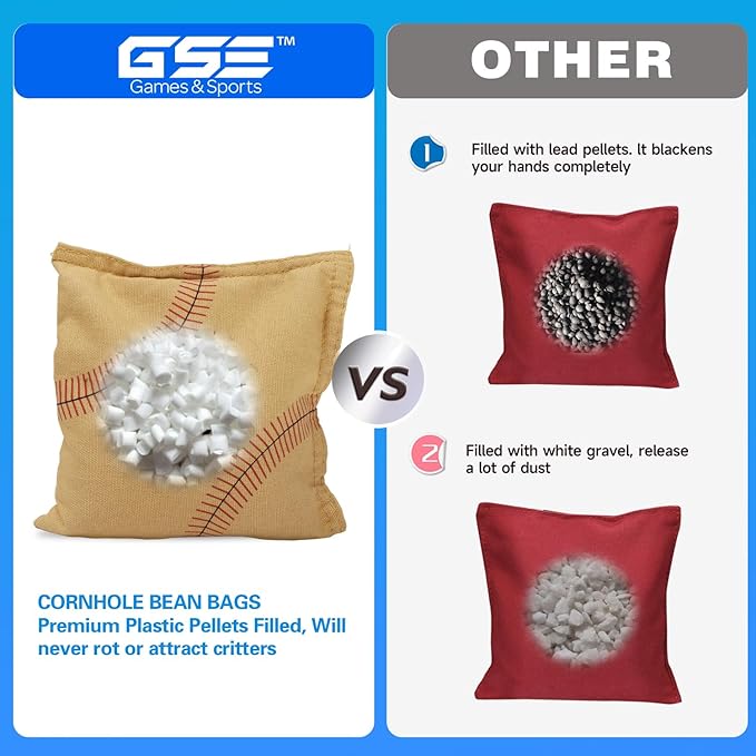 GSE Games & Sports Expert Set of 8 Premium Weather Resistant Cornhole Bags. Regulation Size and