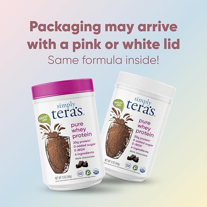 simply tera's Pure Whey Protein Powder - Dark Chocolate Clean Protein Powder, Grass Fed Whey