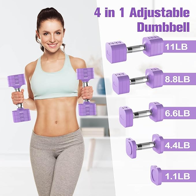 22LBS Adjustable Dumbbells Set, Adjustable Weight Dumbbells with 4 Levels 4.4lb, 6.6lb, 8.8lb