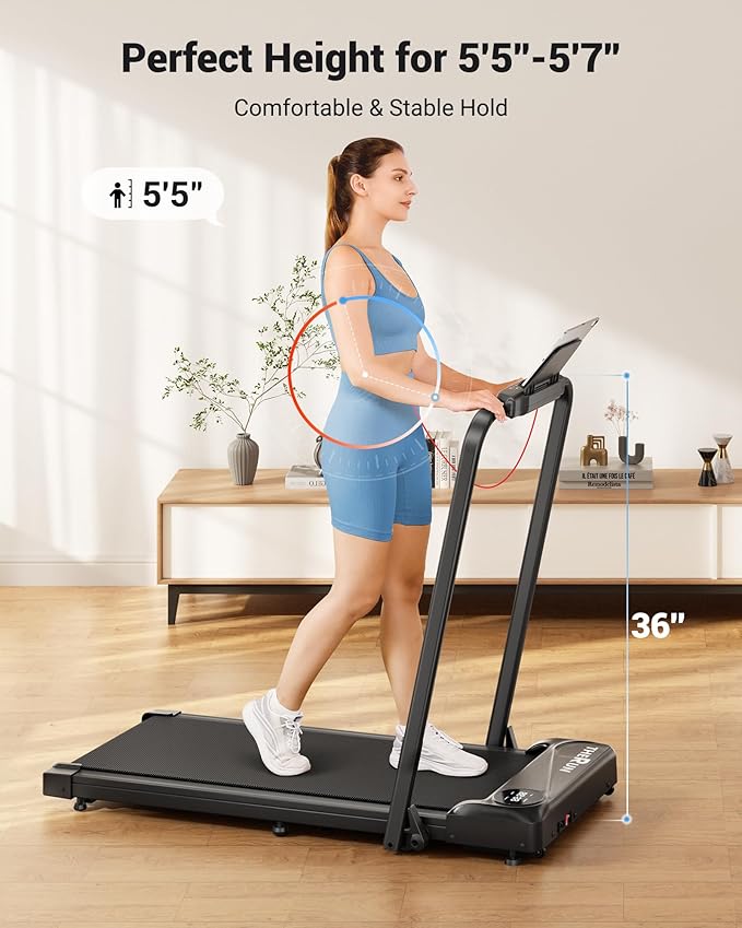 THERUN Walking Pad, 2 in 1 Foldable Treadmills for Home, 2.5HP Under Desk with Handle Bar, 16"