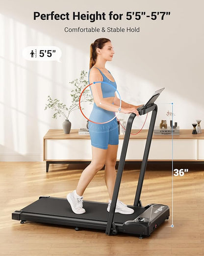 THERUN Walking Pad, 2 in 1 Foldable Treadmills for Home, 2.5HP Under Desk with Handle Bar, 16"