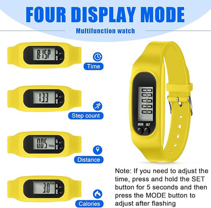 Geyoga 24 Pcs Pedometer for Walking Steps and Miles Pedometer Watch Silicone Steps Tracker Running