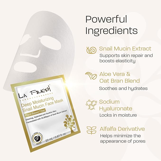 La Fresh Deep Moisturizing Snail Mucin Sheet Mask, Glow, and Hydration Face Mask with Snail Mucin