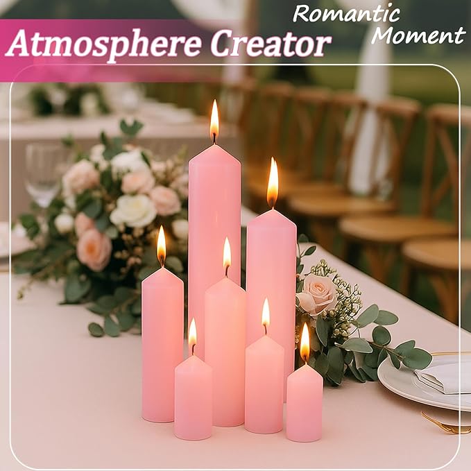 36 Pcs Pink Pillar Candles Bulk Set，Hurricane Candlesï¼? Different Lengths (12 Each)，Dripless