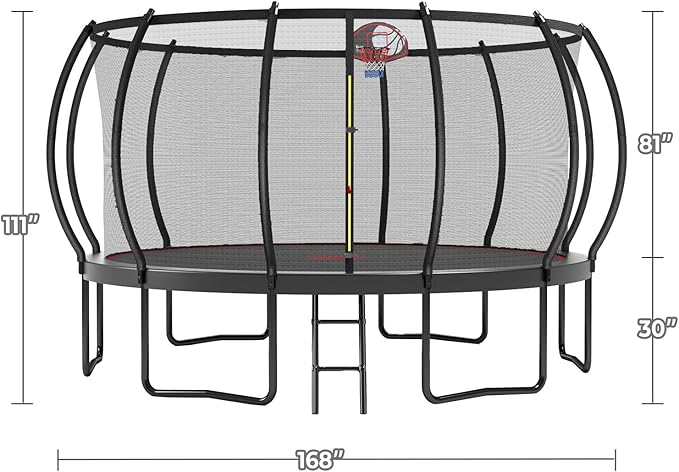12 14 15 16FT Trampoline Outdoor with Basketball Hoop, Trampoline with Lights for Kids and Adults