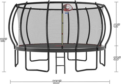 12 14 15 16FT Trampoline Outdoor with Basketball Hoop, Trampoline with Lights for Kids and Adults