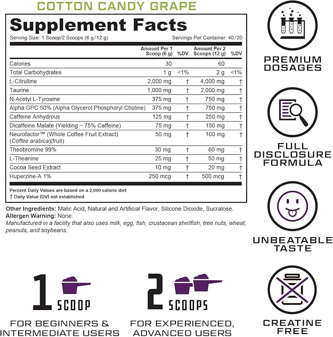 Prevail Pre Workout Powder with Nootropics: Pre Workout for Men and Women, Cutting Edge Energy and