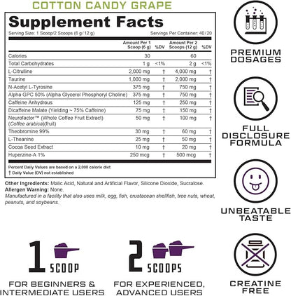 Prevail Pre Workout Powder with Nootropics: Pre Workout for Men and Women, Cutting Edge Energy and
