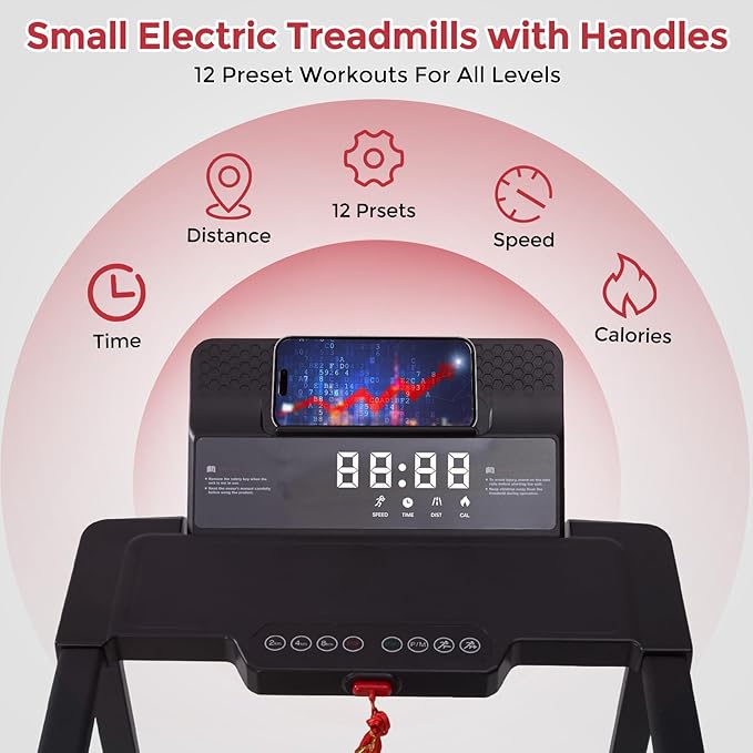 Walking Pad Treadmill with Handles, Folding Foldable Electric Treadmills for Home Small, 3.0HP
