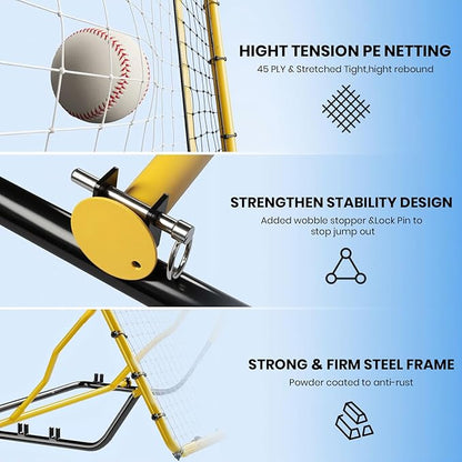 Baseball Rebounder Net,4x4.5FT Multi-Sport Pitch Back Rebounder Steel Frame with 4 Adjustable