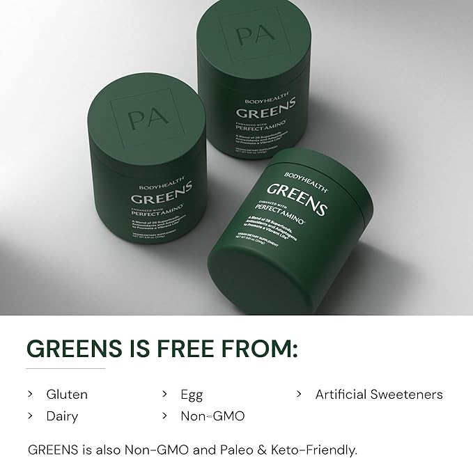 BodyHealth Greens Enhanced with PerfectAmino - Daily Superfood Green Apple Smoothie Powder with