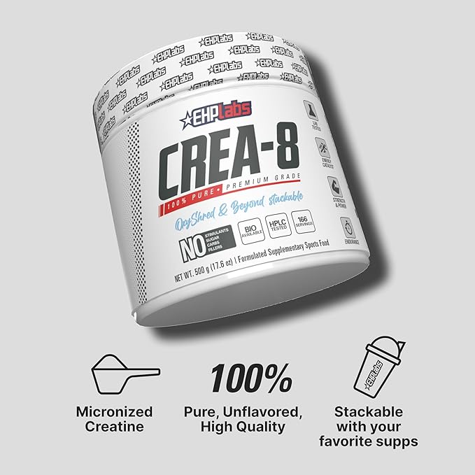 EHP Labs CREA-8 Micronized Creatine Monohydrate Powder - Unflavored Creatine Powder for Muscle
