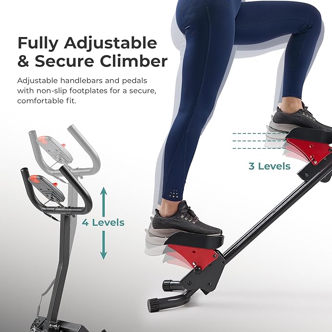 Sunny Health & Fitness Stair Stepper w/Handlebar, Extended Step Range Climber Machine for Legs
