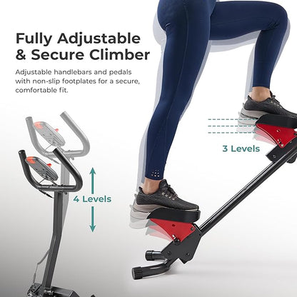 Sunny Health & Fitness Stair Stepper w/Handlebar, Extended Step Range Climber Machine for Legs