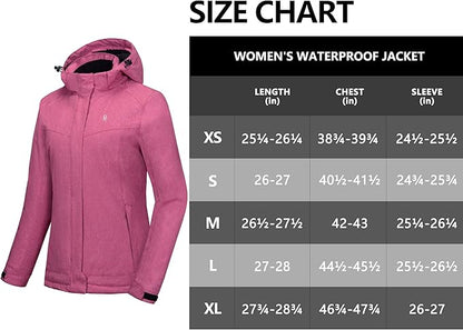 Little Donkey Andy Women's Waterproof Hiking Skiing Jacket with Removable Hood, Fleece Lined Winter