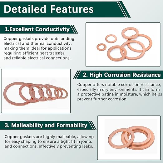 350 PCS, Premium Copper Metric Sealing Crush Washers Assortment Kit, Enhanced Flat Ring Oil Drain