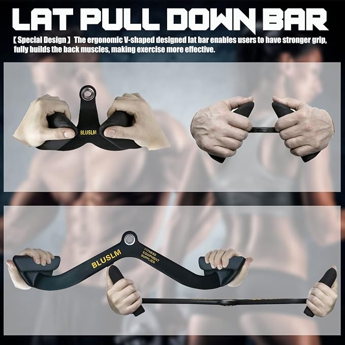 LAT Pull Down Bar for Cable Machine, LAT Pulldown Attachments T Bar V Bar Cable Attachment, Back