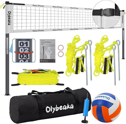 Outdoor Portable Volleyball Net Set for Backyard Beach with Adjustable Heavy Duty Poles, Durable
