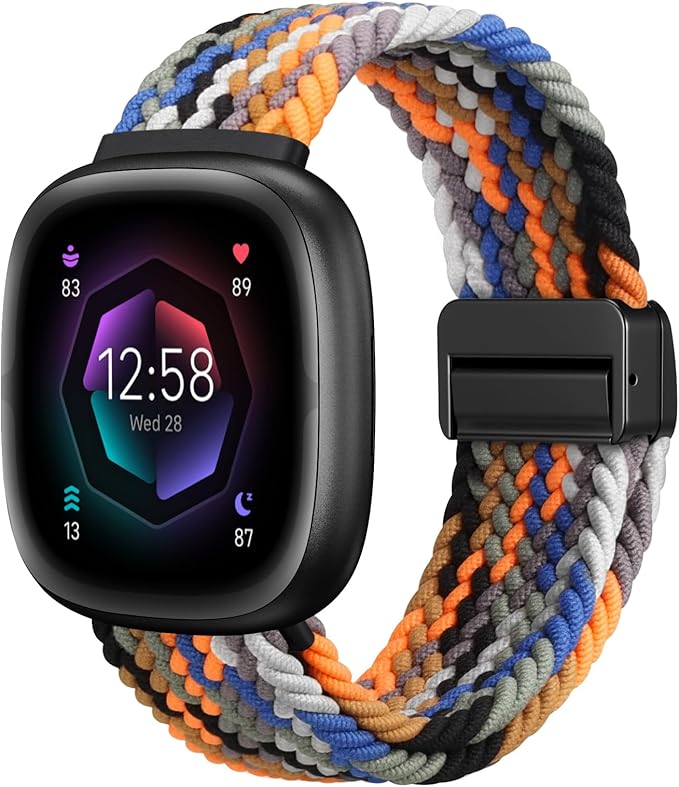 Fintie Magnetic Braided Stretchy Band Compatible with Fitbit Versa 4 3 / Sense 2 1, Soft Woven