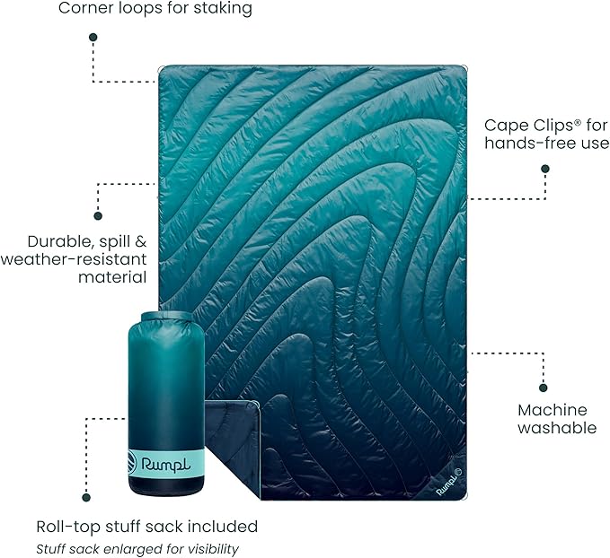 Rumpl Original Puffy Blanket - Warm, Water-Resistant Camping Blanket with 100% Recycled Synthetic